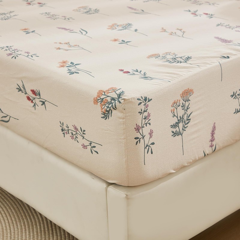 Cozaline Floral Fitted Sheet Queen Premium 100% Cotton Bedding Farmhouse