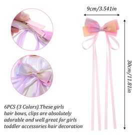 Ymapinc 6Pcs Rainbow Hair Bow Clips, Tulle Flower Hair Tassel Accessories for Toddler Girls Birthday Party Decoration Big Bows for Medium to Long Hairs