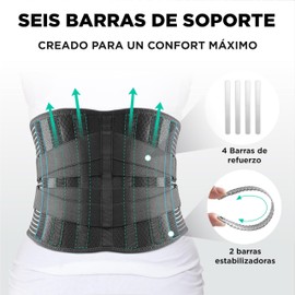 Vitalbak Lumbar Support for Men and Women, Breathable, Stabilizes and Provides Support with 6 Support Rods - Lumbar Strap with Double Fit - Free Carry Bag (M)