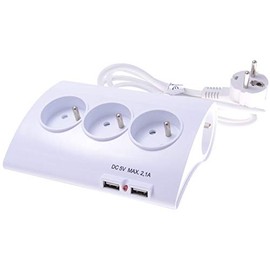 PremiumCord Steckdosenleiste 1.5m mit 2x USB, 5-fach, Qualitäts Verlängerungskabel 230V, 5 Steckdosen 45° gedreht mit Kindersicherung, LED-Anzeigen, USB max. 2.1A, Farbe weiß