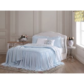 Shabby Chic® - Queen Bedspread, Soft Cotton Bedding with Matching Shams, Beautifully Draped Home Decor for All Seasons (Seren Blue, Queen)