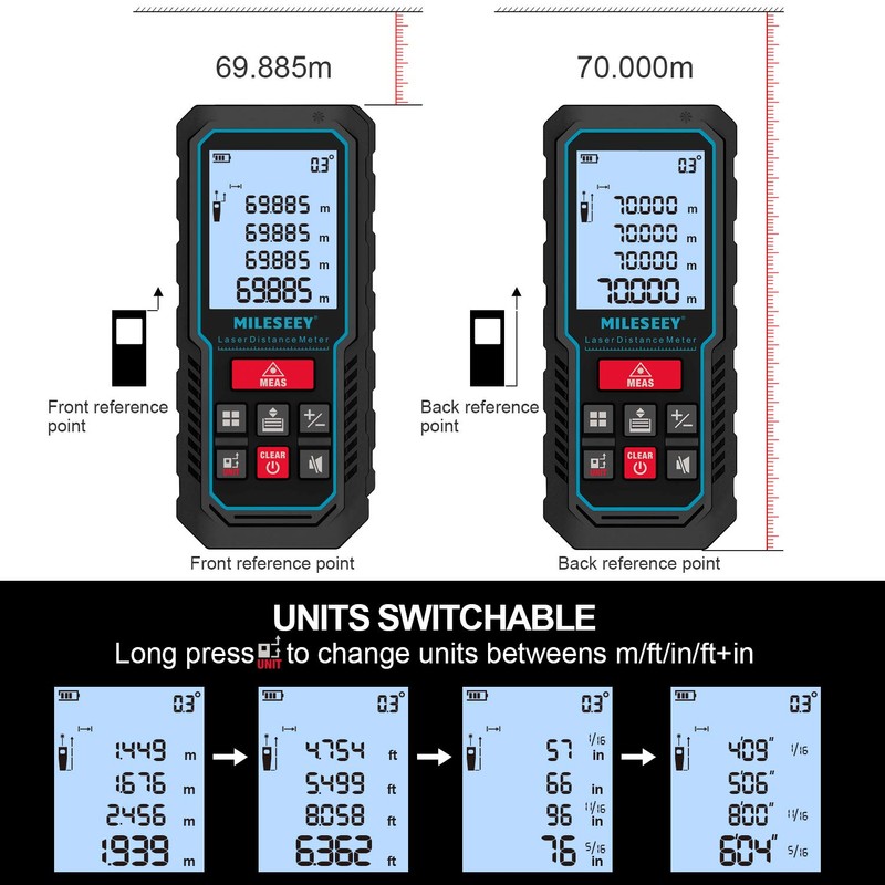 MiLESEEY Laser Measure, 229ft 70 M/in/Ft Digital Distance Meter, Laser