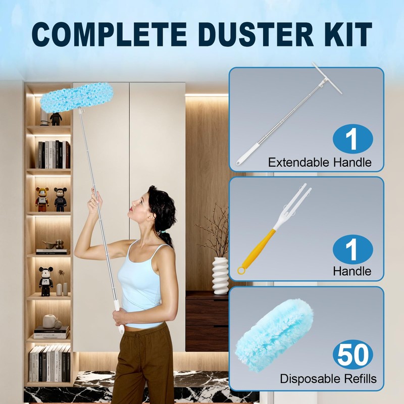 50Pcs Duster Refill Compatible with Swiffer Hand Duster +4FT Extended