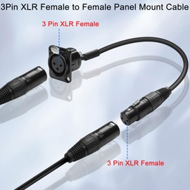 QIANRENON XLR Fixed Mount Short Cable Adapter Audio Socket 3Pin XLR Female to Female Panel Mount Cable Mic Connector XLR Feedthrough Bulkhead Mount Extender, for Soundbox Mixing Console, 35cm/13.8in