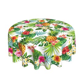 Yilad Hawaiian Tropical Flower Round Tablecloth Washable Reusable Decoration Table Cover for Kitchen Party 60"