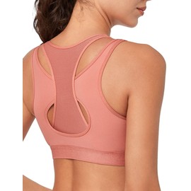 Yvette Sports Bras for Women Full Support Double Deck Straps High Impact Mesh Zip Front Sports Bra for Running, Rose Red