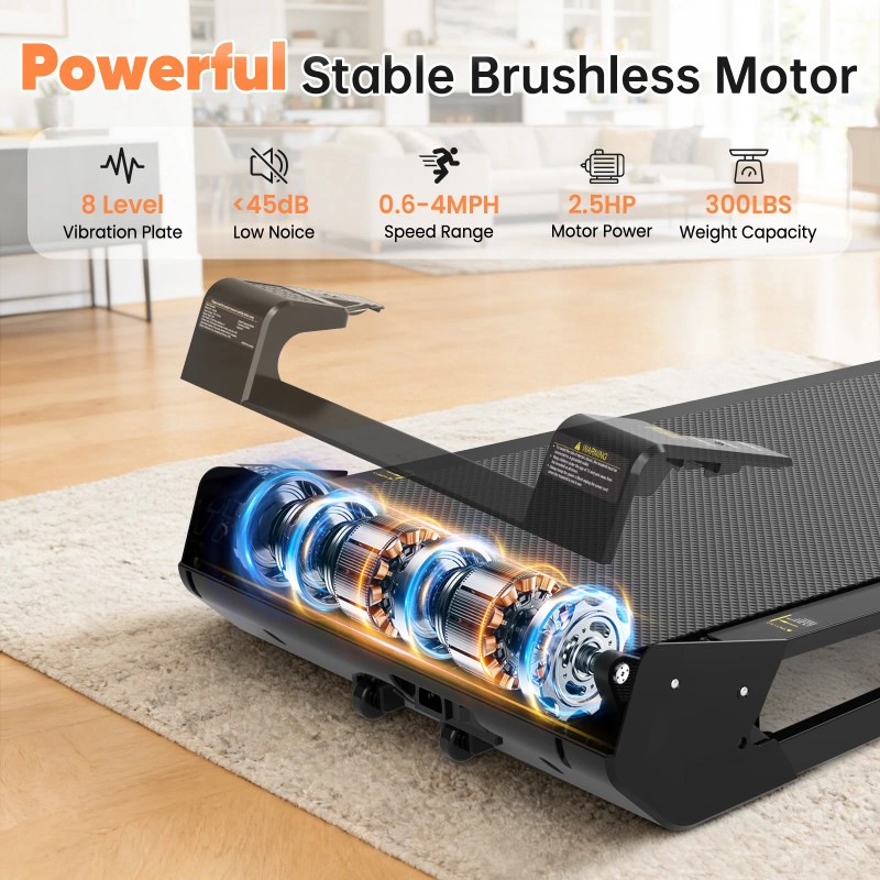 Akluer Compact Walking Pad Treadmill with Manual Incline Vibration Function