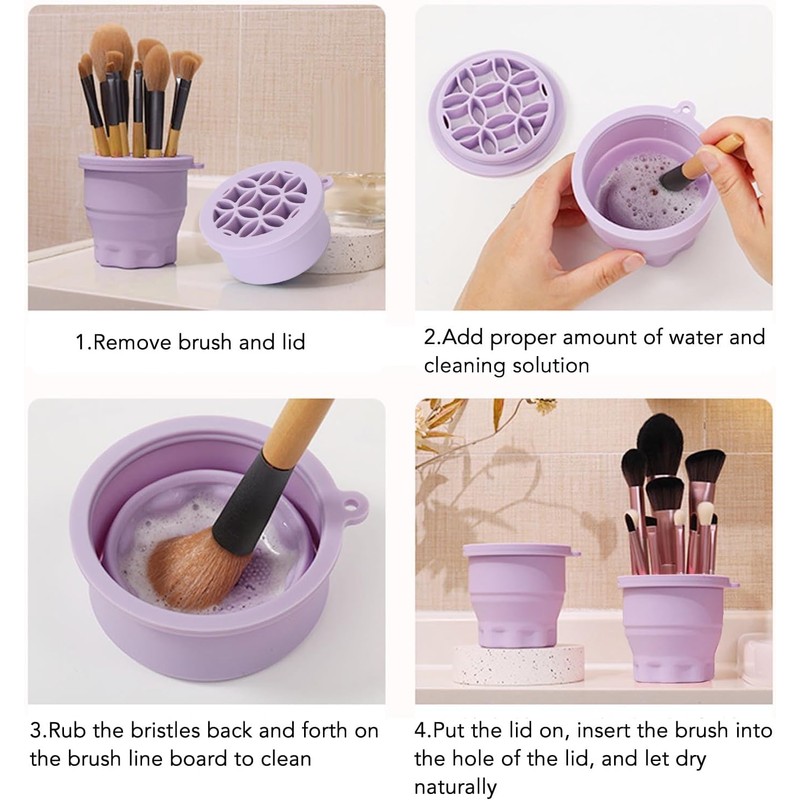 Taza Limpiadora de Brochas de Maquillaje, Almohadilla de Limpieza Portátil