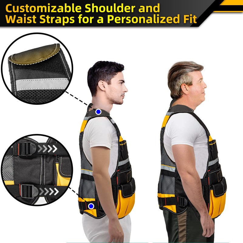 Tool Vest, Electrician Tool Vest for Men, 22 Compartments, Reflective