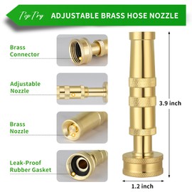 Solid Brass Hose Nozzle 2 Pack, Heavy Duty Adjustable High Pressure Garden Hose Twist Nozzle Sprayer with 6 Rubber Washers for Car Wash, Watering Flower, Garden, Lawn