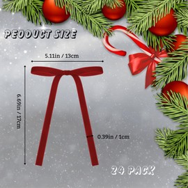 PLLCJB 24pcs Burgundy Velvet Bows for Christmas Tree Vintage Bow Tie Ribbon Twist Tie Bows for Door Garland Wreath Crafts Gift Decor Home Outdoor Indoor
