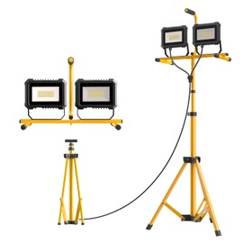 23000 Lumen LED Work Light with Stand, 200W 2 Head Portable Work Lights on stand, with Adjustable and Foldable Tripod Stand, Waterproof Work Light with Switch for Construction Job Site Workshop