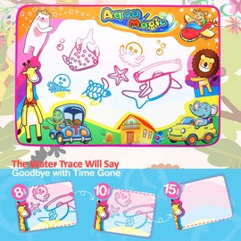 PHYLES Water Drawing Mat, Super Rainbow Deluxe Water Magic Mat, No Mess Colouring & Drawing Game, Birthday Gifts & Educational Toys For 3 4 5 6 Year Old Boys Girls Toddlers, 87X57cm Saving Space