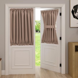 Aquazolax Door Curtain 40 Inch Length - Room Darkening Black Out Kitchen Living Room Curtains Drapery for Short Door Window - Single Panel in 54 Wide, Taupe/Khaki