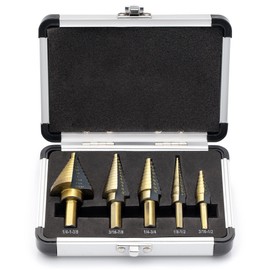 Chazcool Step Drill Bit, 5PCS HSS Titanium Step Drill Bit Set, 50 Sizes (1/8" to 1-3/8"), SAE Titanium High Speed Steel Unibit, Step Drill Bit for Metal
