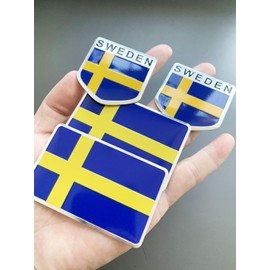 4Pcs Metal Sweden Swedes Flag Car Decal Stickers,Swedish Flag Decal for Cars Trucks SUV Boats Bumper Window Fender Patriotic Badges