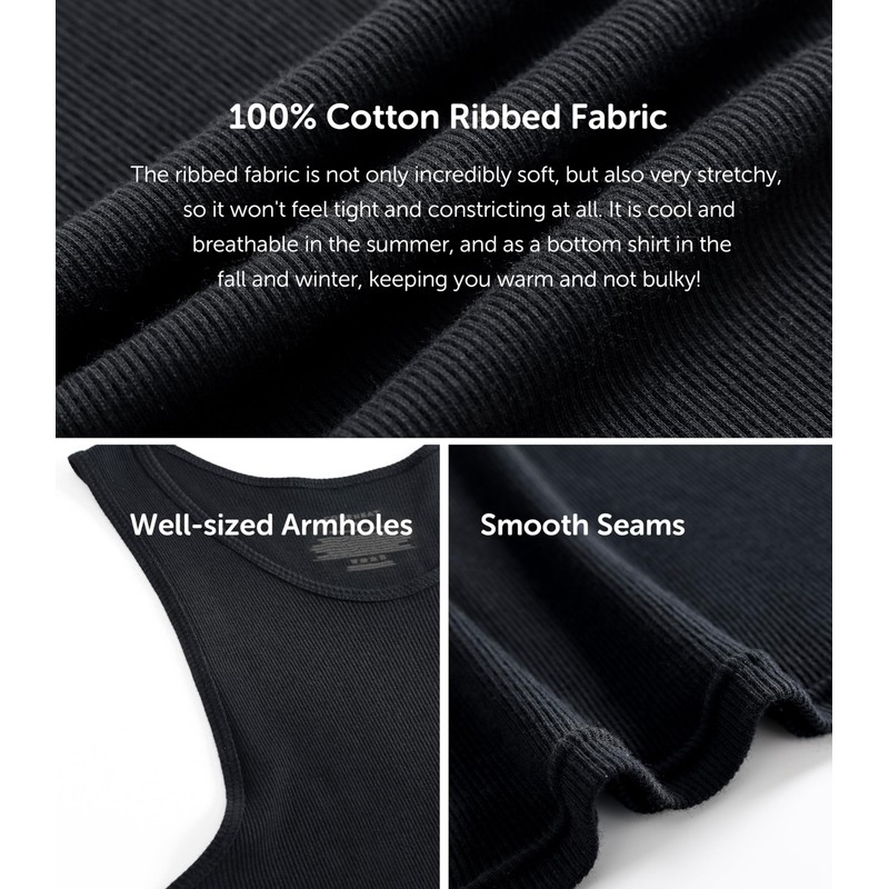 Comfneat Men's 6-Pack Ribbed Tank Tops Cotton Comfy Fit Undershirts