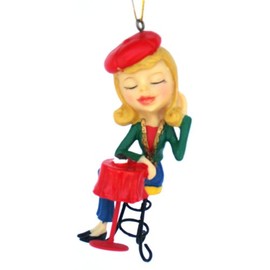 Young's Girl Wearing Beret at a Cafe Hanging Ornament