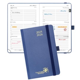 POPRUN Pocket Planner 2025-2026, (Purse Size 4''x 6.25'' Hard Cover) Academic Year Calendar Daily Weekly and Monthly (July 25-June 26) with Hourly Time Slots, 100 GSM Paper - Navy Blue