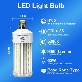600W Equivalent LED Corn Light Bulb,2-Pack 60W 9000LM 5000K Daylight White, E26/E27 Base, High Brightness LED Replacement for Garage, Basement, Warehouse, Workshop, Indoor Outdoor Lighting