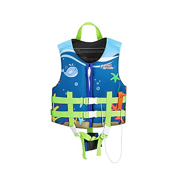 HeySplash Life Jacket for Kids, Child Size Watersports Swim Vest Flotation Device Trainer Vest with Survival Whistle, Easy on and Off, Large Size, Blue Whale (Suitable for 55-77 lb)