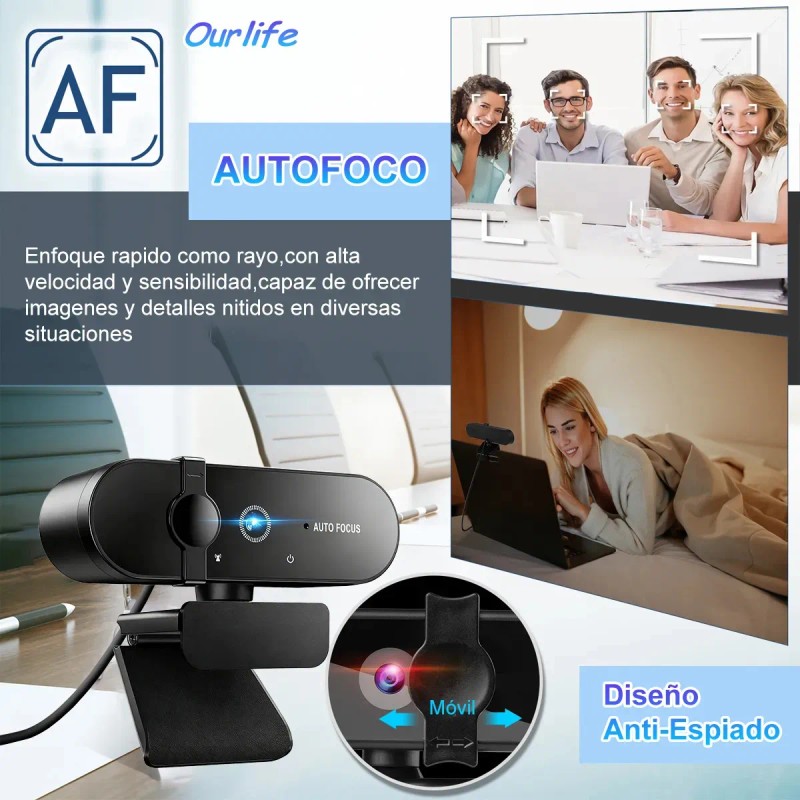 Cámara Web 4K UHD Ourlife con Micrófono y Enfoque Automático