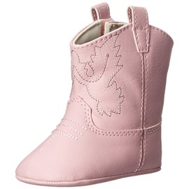 Pink Baby Deer Faux-leather Soft Sole Western Boot for Infant Boys or Girls/Baby First Steps non-Slip with Ornamental Cowboy Stitch and Hook-and-loop Closure