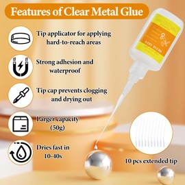 50g Metal Glue, Strong Instant Adhesive Metal Glue Heavy Duty Waterproof Super Glue Bonding for Metal to Metal, Metal and Stone, Stainless Steel, Aluminum, Glass, Jewelry Tools Repair DIY Crafts