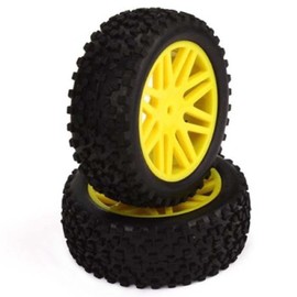 HOBBYPOWER 4pcs Wheel Rim & Rubber Tires (Front & Rear) Suitable for RC 1/10 Off-Road Cars & Buggies (Yellow)