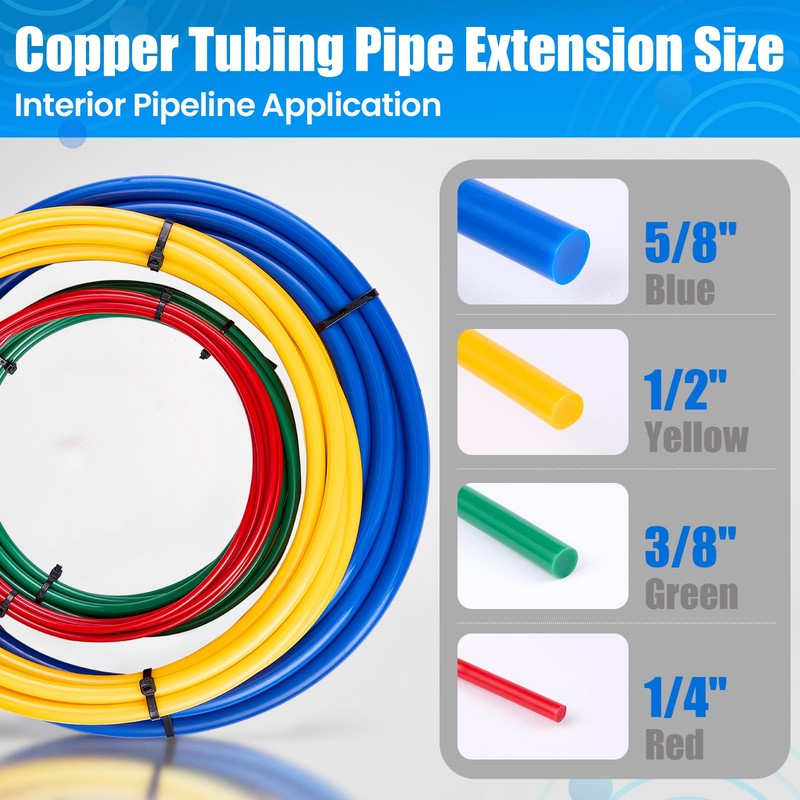 WISSCOOL 4Pcs Conditioning Copper Tubing Pipe Extension 1/4" 3/8" 1/2"
