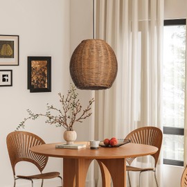 Arturesthome 17.7" Rattan Pendant Lighting for Kitchen Island,Boho Chandelier Hanging Light Farmhouse Chandelier for Dining Room Bedroom Foyer Hallway