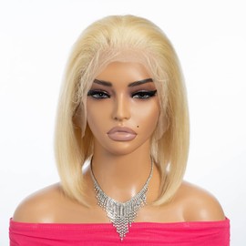 Rebecca Fashion Blonde Bob Wig Human Hair 613 Bob Lace Front Wig Human Hair 13X4 Blonde Lace Front Bob Wig Human Hair Pre Plucked With Baby Hair 150% 10 inch