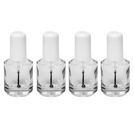 4 Piece Empty Polish Bottle Clear + Brush + Mixing ball + White Cap 0.5 Oz - PandaSpa