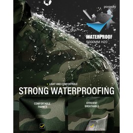 iCreek Rain Suit Waterproof Jacket and Trouser Suit Raincoat for Men and Women Outdoor All-Sport Breathable Anti-storm (L-USA, Army green camouflage)