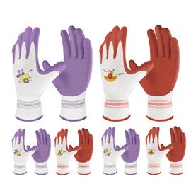 Velway 6 Pairs Gardening Gloves for Women - Breathable Rubber Coated Garden Work Gloves - Outdoor Protective Yard Gloves with Grip Gardening Gifts - Red & Purple Large
