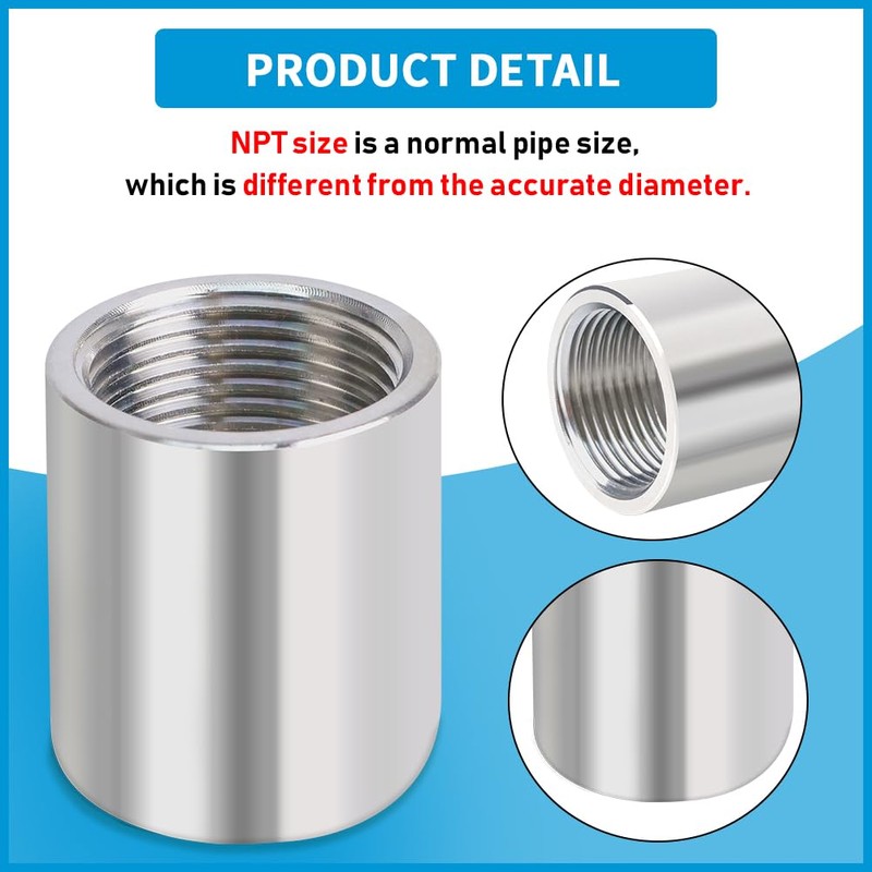 Quickun 304 Stainless Steel Pipe Coupling Fitting,2" x 2" Female
