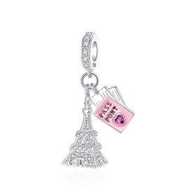 BIZK 925 Sterling Silver Charms For Women Bracelets and Necklaces Charm Fashion Jewelry for Lover, Mother and Friend (Eiffel Tower Passport)