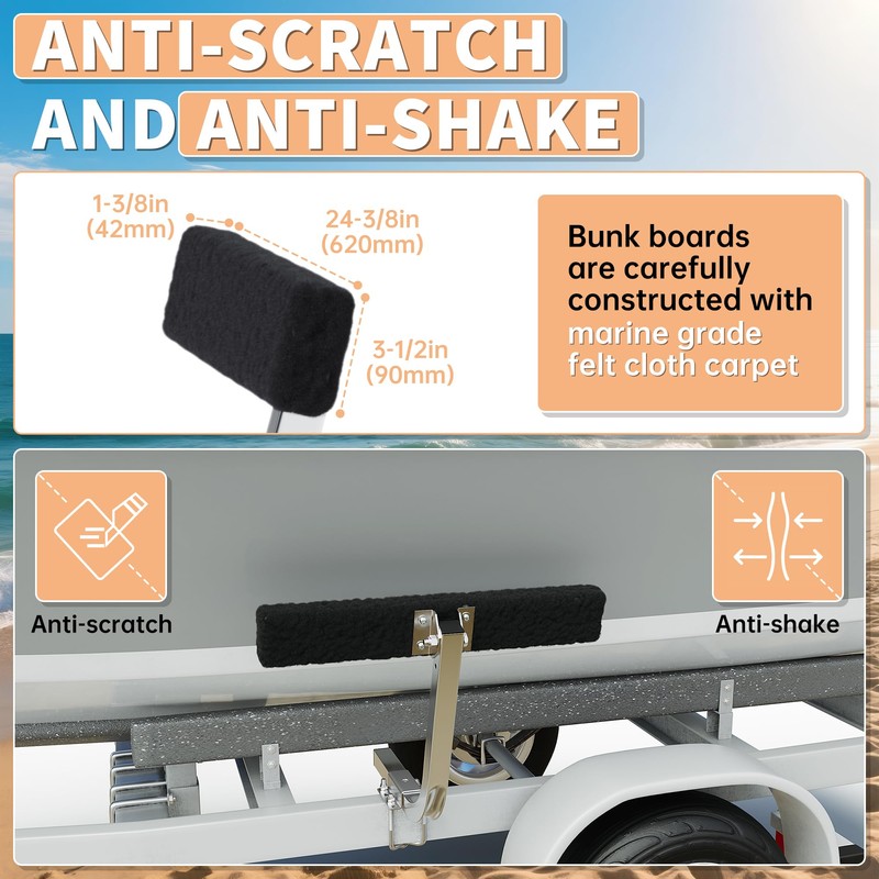 ECOTRIC Boat Trailer Guide 2 Foot Bunk Board Guide-On Rails