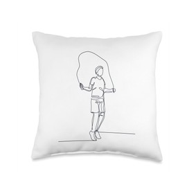 Fitness Jump Rope Apparel Gear Gifts For Beginners Lineart Speed Skipping Professional Jump Rope Throw Pillow, 16x16, Multicolor