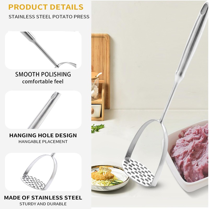 Heavy Duty Mashed Potatoe Masher, Stainless Steel Professional, 34 cm