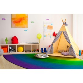 Flagship Carpets Rainbow Area Rug for Kids Classroom, Home Learning Area, Playroom Mat or Childrens Bedroom Carpet, 6ft Across, Quarter Circle