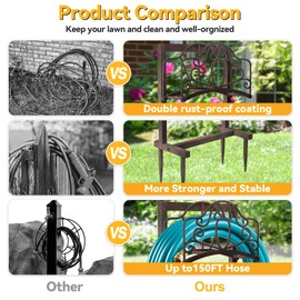 Ouinis Garden Hose Holder Hanger Freestanding, Upgraded 4-Spike Heavy Duty Storage Reel Stand, Holds 150ft Hose for Outside Yard Lawn (Rustic Floral, Metal)
