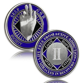 Blue and Silver 2 Year Sobriety Chip The Upward Hand Sobriety Coin NA Chips and Medallion AA NA Chip Narcotics Anonymous GiftRecovery Anniversary Token Sobriety Gifts for Men Women
