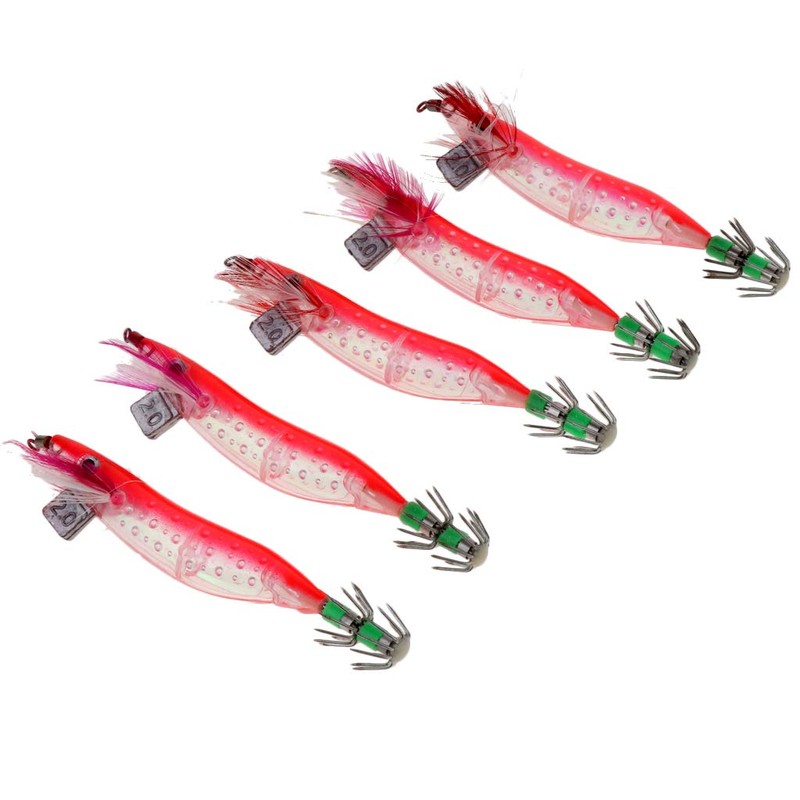 Perfeclan 5 Pieces Luminous Squid Jigs Saltwater Hooks for Fishing