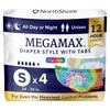 NorthShore MegaMax Adult Overnight Diapers, 12-Hour Tab-Style, Small, 4 Count