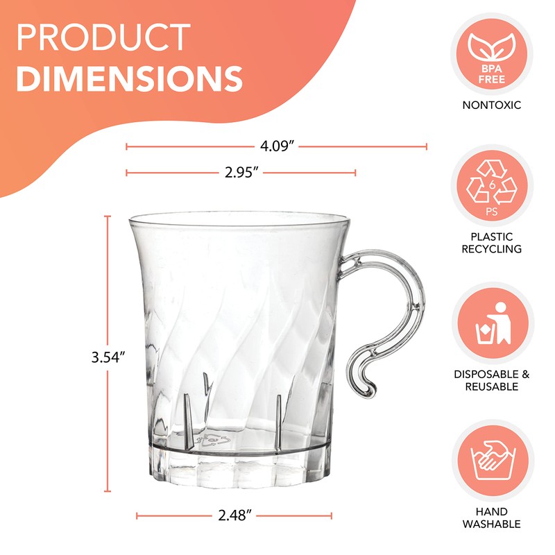 Party Essentials 10 Count Hard Plastic Swirled Coffee/Punch Bowl Cups,