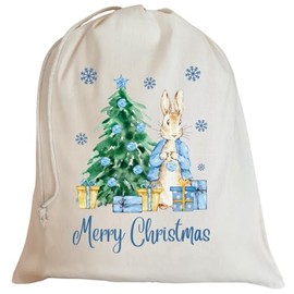 Second Ave Cute Blue Bunny Rabbit Christmas Sack Cotton Drawstring Xmas Santa Sack Bag Gift Boys