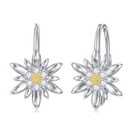 Edelweiss Earrings Sterling Silver Edelweiss Flowers Lever Earrings White Flowers Earrings Edelweiss Jewellery Gifts Women, Sterling Silver, No Gemstone