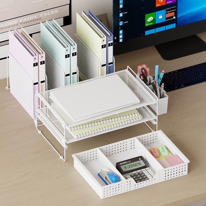LEKETREE Desk Organizer, Office Organization with Vertical File Holder, File