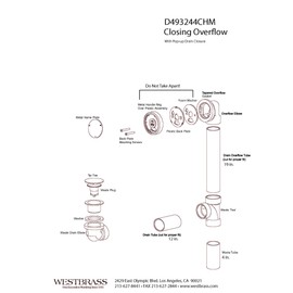 Westbrass Universal Deep Soak PVC Bath Drain, D493244CHM-26, Polished Chrome